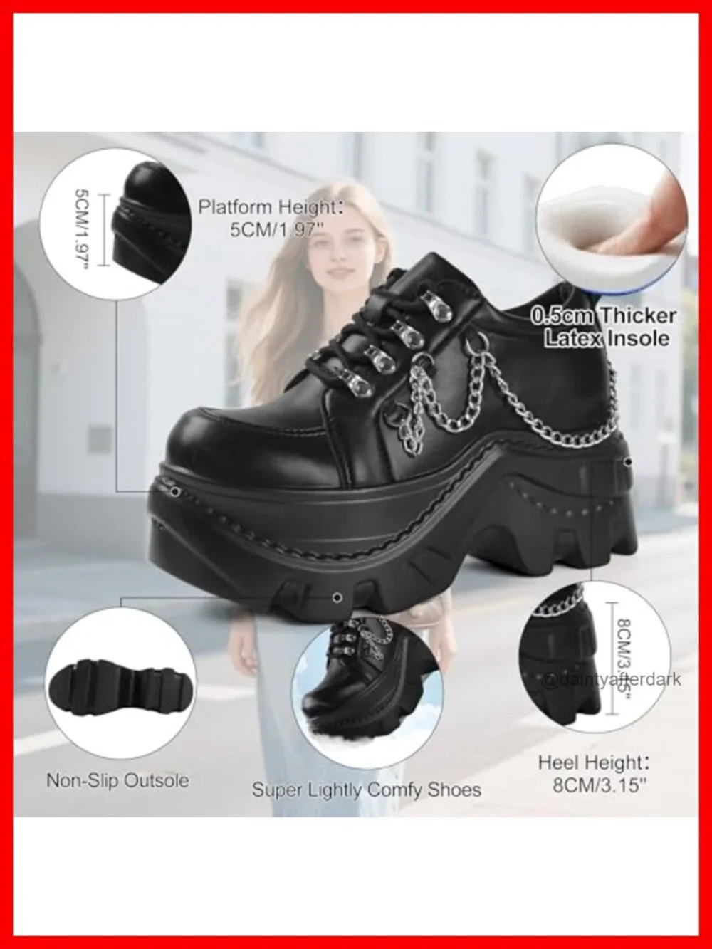 Chunky Platform Sneakers with Chains Faux Leather Wedge Heels